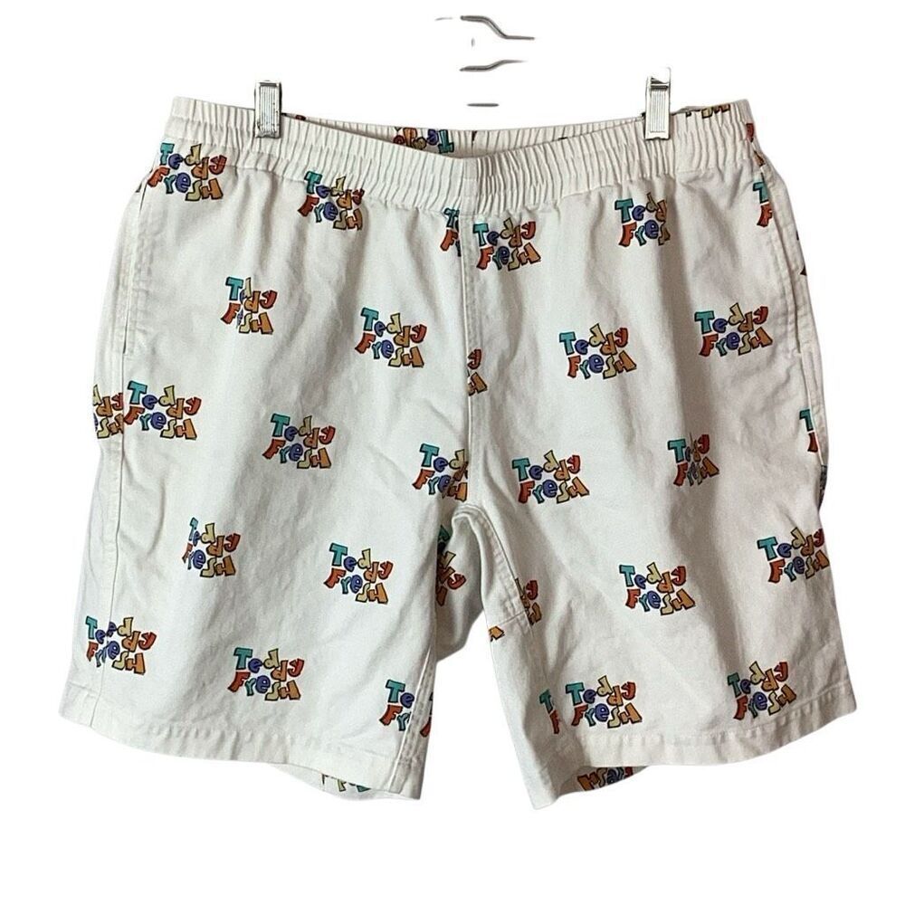 Teddy Fresh Logo White Shorts Men’s Large 8.5” Inseam Drawstring
